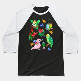 Watercolor Parrots and Flowers Baseball T-Shirt